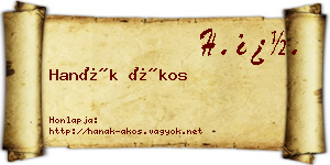 Hanák Ákos névjegykártya